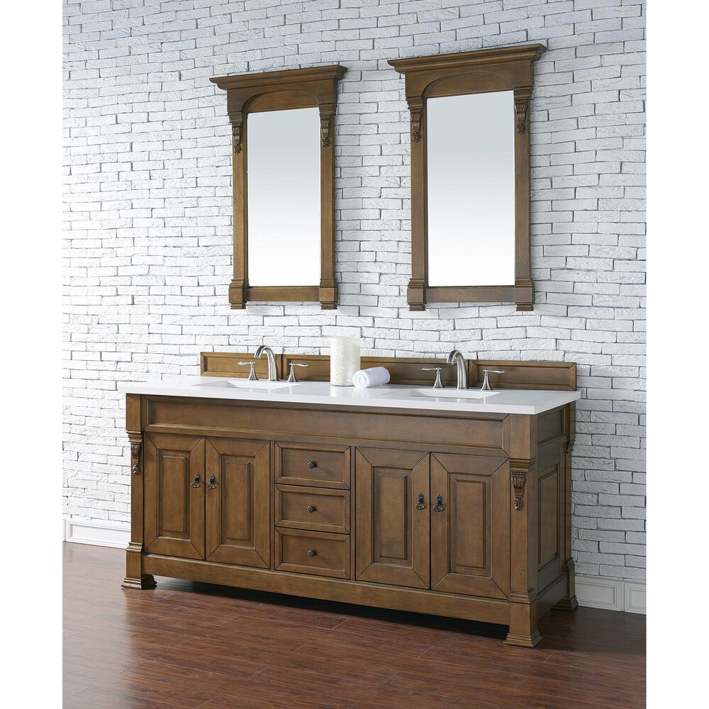 James Martin Vanities Brookfield 72&quot; Double Bathroom Vanity in Country Oak with 3 cm White Zeus Quartz Top and Rectangular Sinks, , large