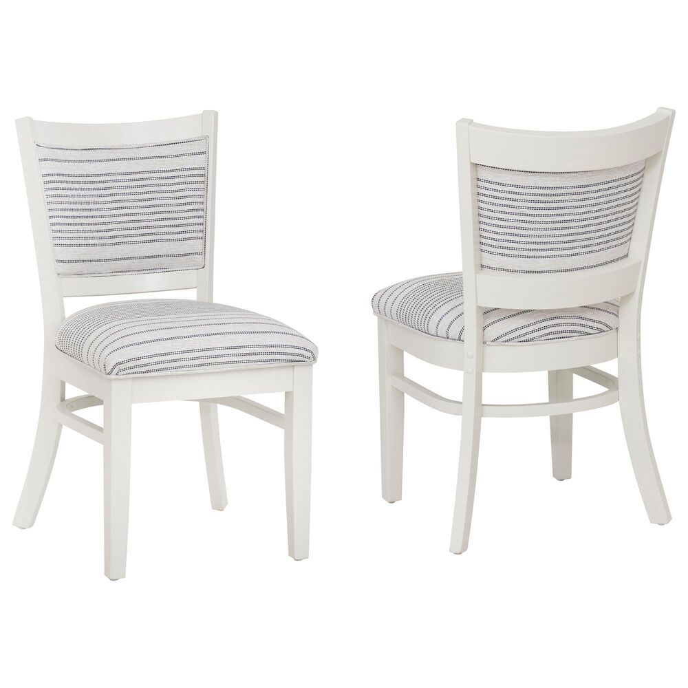 Linon Home Decor Lainey Side Chair with Light Grey Stripe Cushion in White (Set of 2), , large