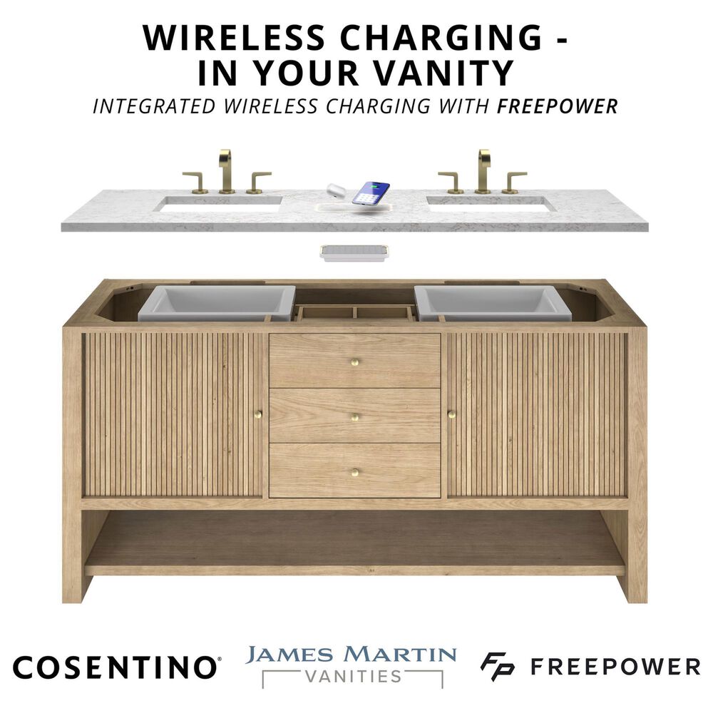 James Martin Vanities Breckenridge 60" Single Bathroom Vanity in Bright White with 3 cm Ethereal Noctis Quartz Top, Rectangular Sink and FreePower Wireless Charger, , large