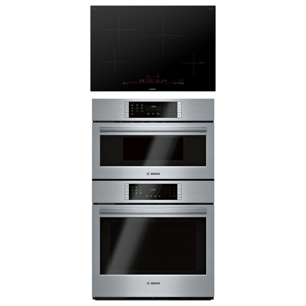 Bosch 800 Series 2-Piece Kitchen Package with Stainless Steel 30" Speed Combination Oven and 30" Black Induction Cooktop, , large