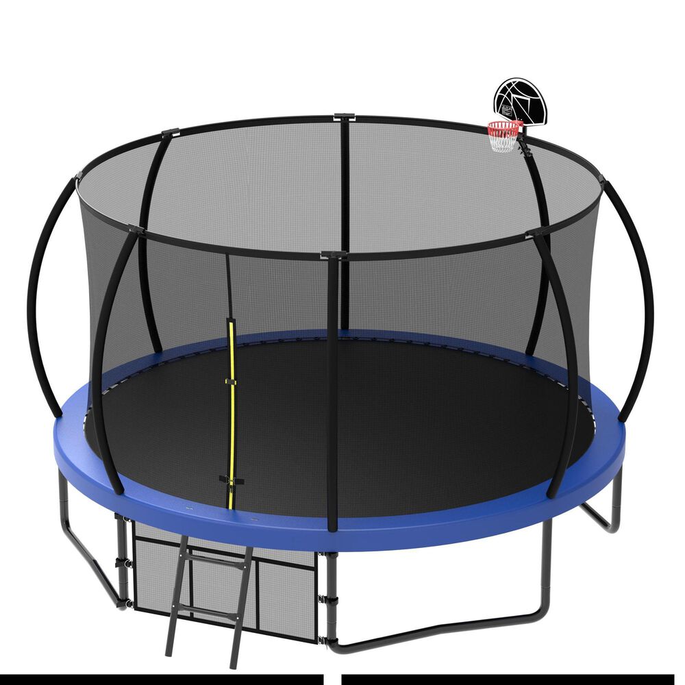 HOMLUX 12' Outdoor Trampoline with Basketball Hoop in Blue, , large