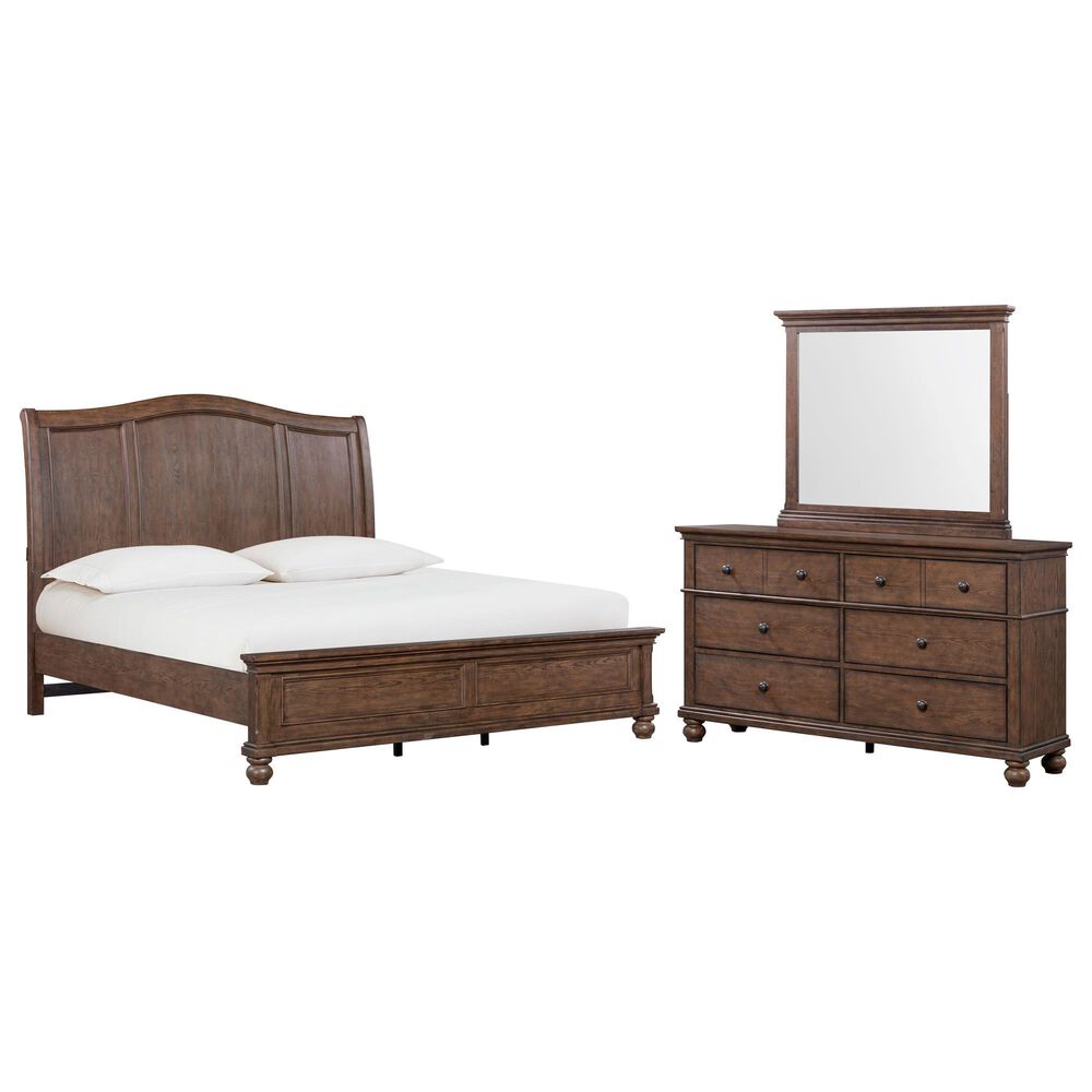Riva Ridge Oxford 3-Piece Queen Sleigh Bedroom Set in Cocoa with USB Ports, , large