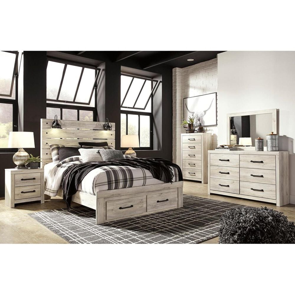 Ashley Cambeck Queen Storage Bed in Whitewash with Lighting, , large