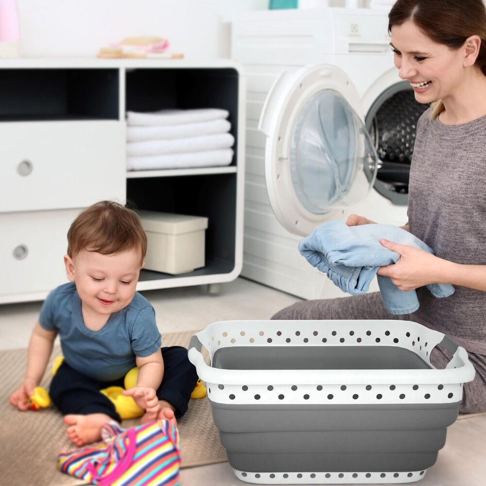 Timberlake Collapsible Laundry Basket in Gray, , large