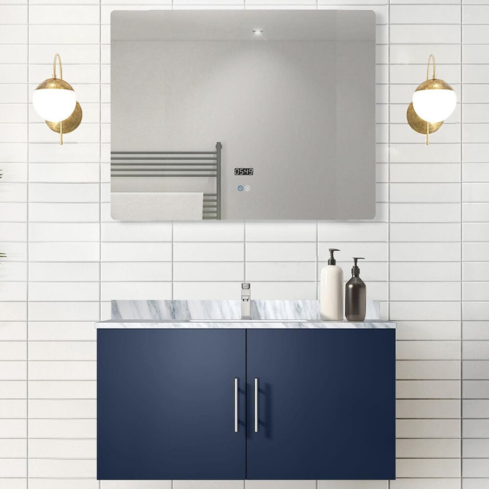 Lexora Home Geneva 36&quot; Single Bathroom Vanity Cabinet Only in Navy Blue and 36&quot; LED Mirror, , large