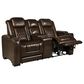 Frankfurt Furniture Leather Power Reclining Console Loveseat with Power Headrest in Brown, , large