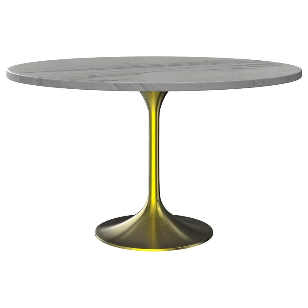 Leisuremod LeisureMod Verve Collection 48 Round Dining Table, Brushed Gold Base with Laminated White Marbleized Top, , large