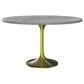 Leisuremod LeisureMod Verve Collection 48 Round Dining Table, Brushed Gold Base with Laminated White Marbleized Top, , large