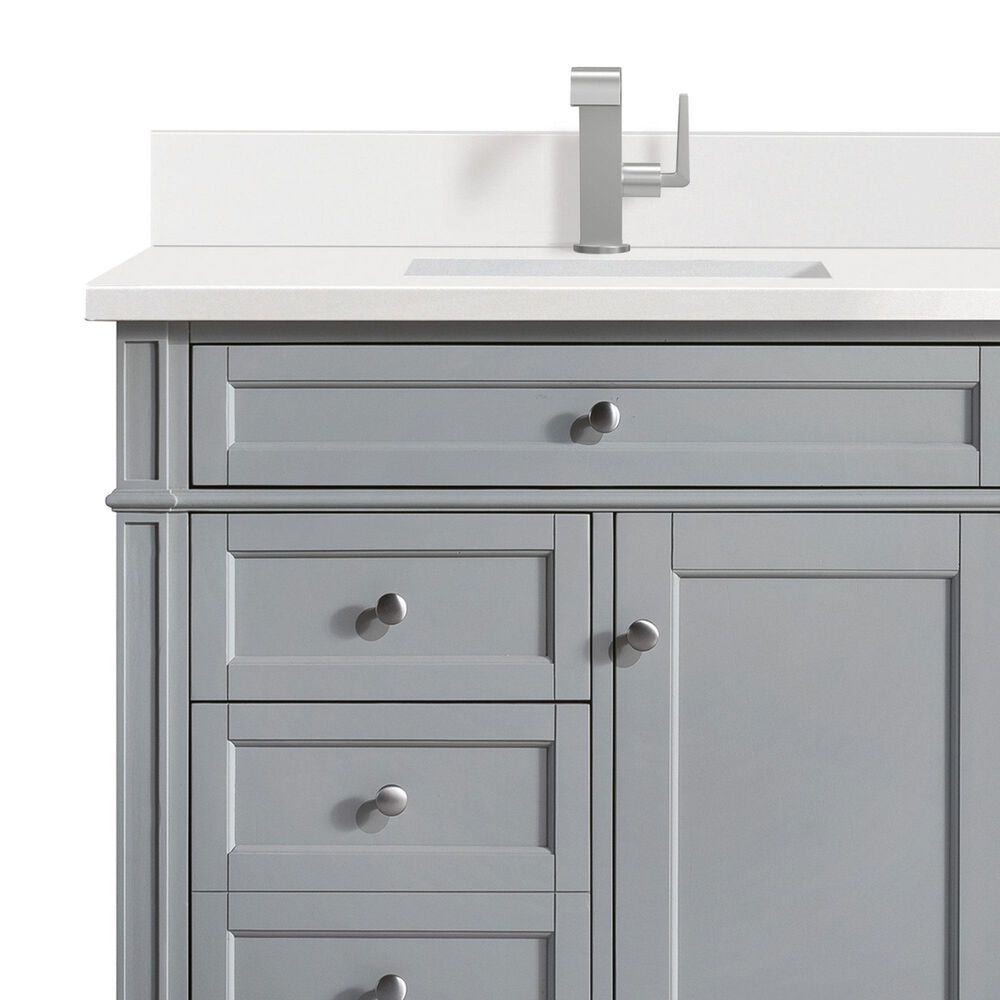 James Martin Vanities Brittany 36" Single Bathroom Vanity in Urban Gray with Single Hole 3 cm White Zeus Quartz Top and Rectangular Sink, , large