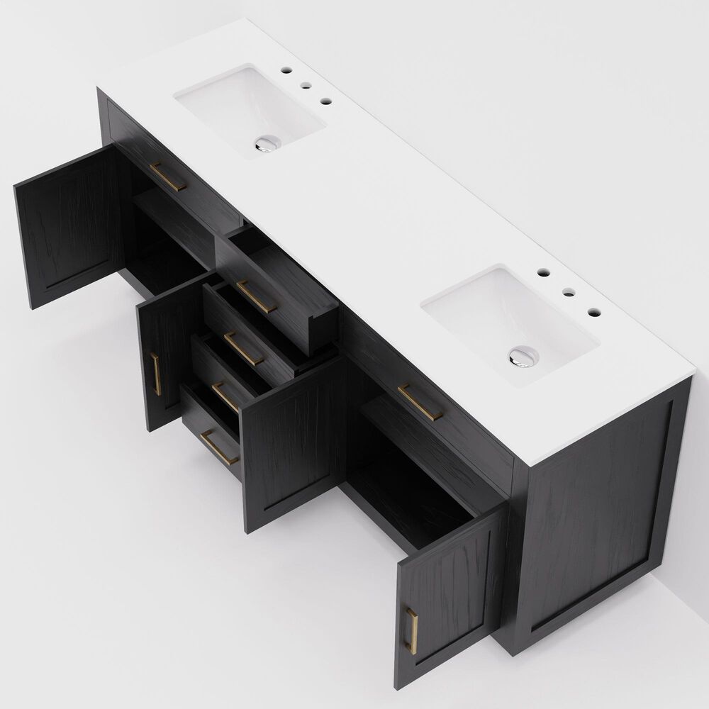 Lexora Home Abbey 80&quot; Double Bathroom Vanity in Black Oak with 2 cm White Cultured Marble Top and Rectangular Sinks, , large