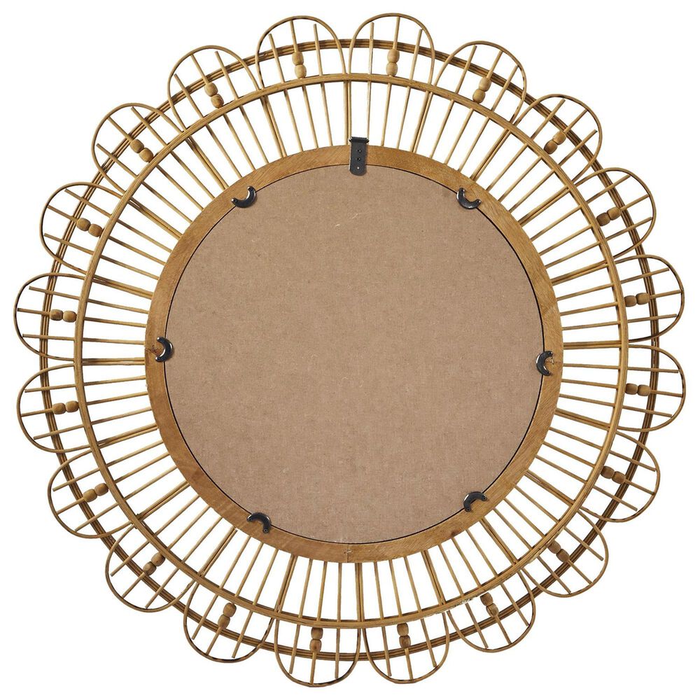 Maple and Jade 35&quot; Handmade Woven Floral Wall Mirror with Beaded Accents in Brown, , large