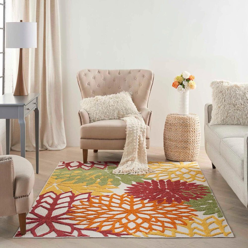 Nourison Aloha Tropical 5&#39;3&quot; x 7&#39;5&quot; Red and Multicolor Indoor/Outdoor Area Rug, , large