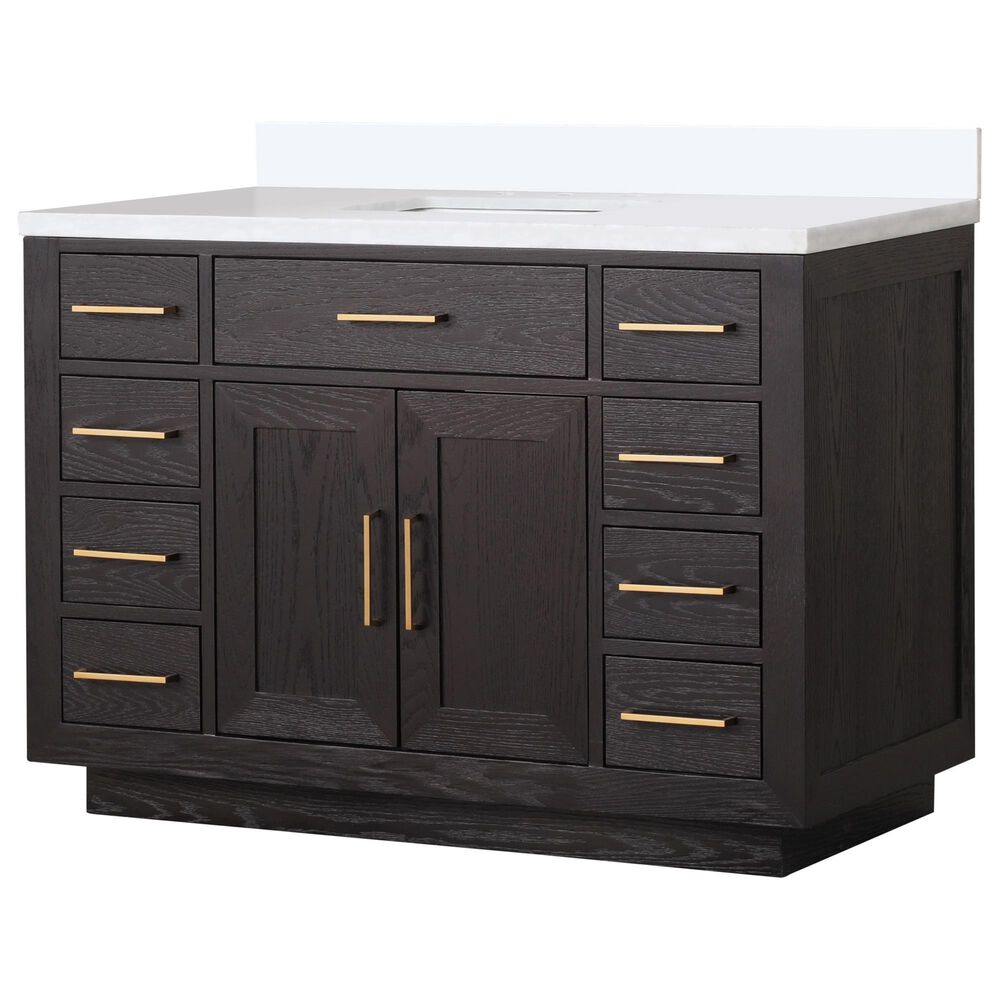 Lexora Home Abbey 48" Single Bathroom Vanity in Black Oak with 2 cm White Quartz Top and Rectangular Sink, , large