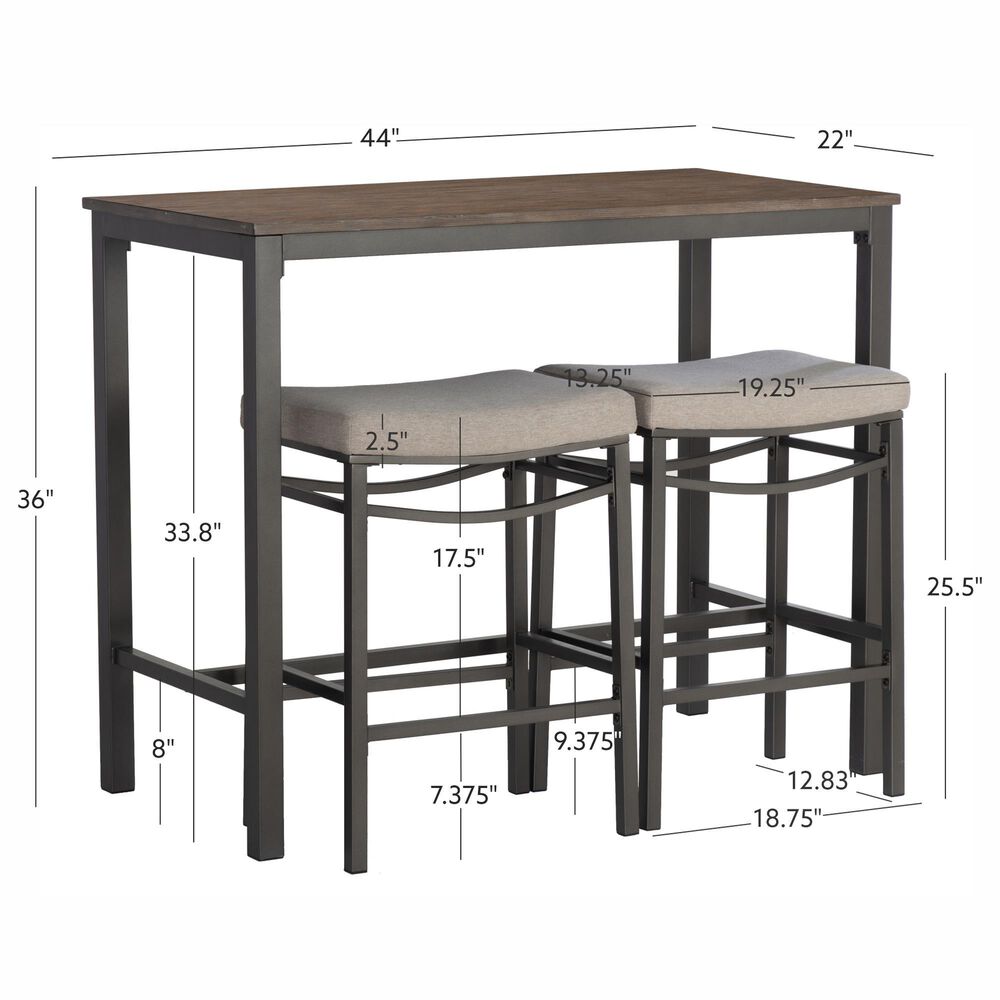 Linon Home Decor Betty 3-Piece Faux Marble Pub Set in Pewter and Grey, , large