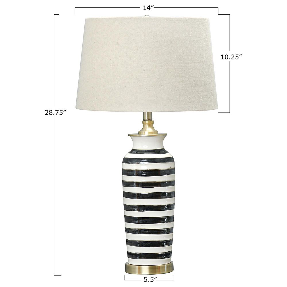 Creative Coop Striped Ceramic Table Lamp in Black, White and Brushed Gold, , large