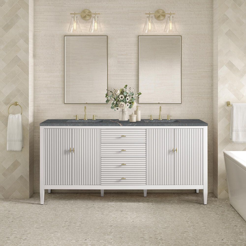 James Martin Vanities Myrrin 72&quot; Double Vanity in Bright White with 3 cm Parisien Bleu Quartz Top, , large