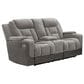 Ashley Mixed Motion Power Reclining Loveseat with Console in Shadow, , large