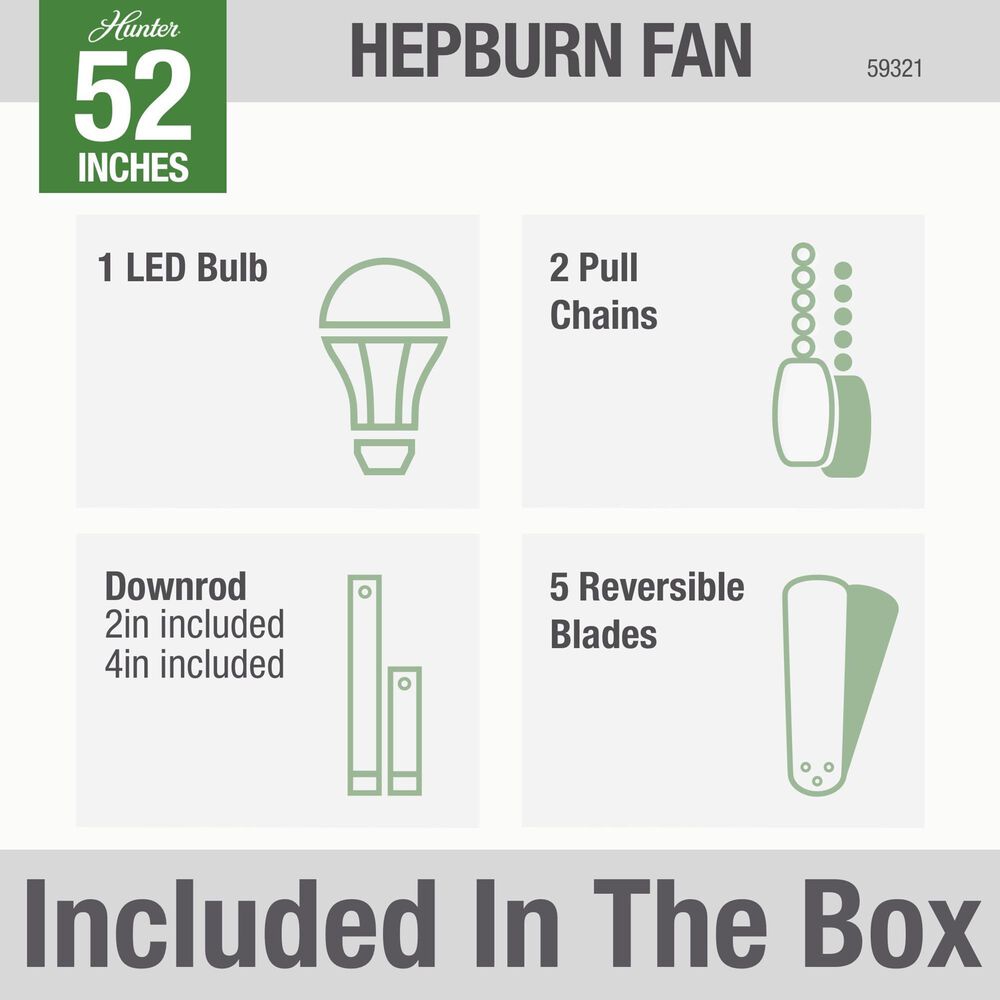 Hunter Hepburn 52&quot; Ceiling Fan with LED Light in Matte Black, , large