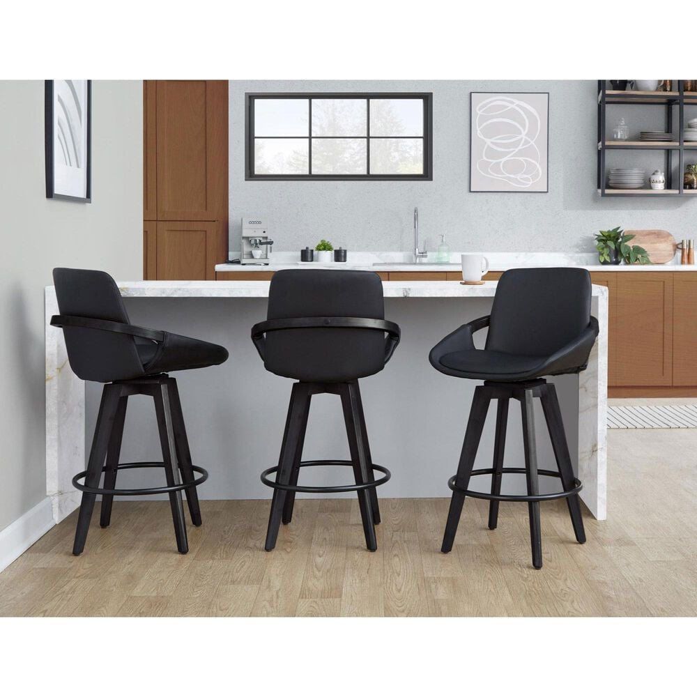 LumiSource Cosmo 26" Swivel Counter Stool with Black Upholstery in Black (Set of 2), , large