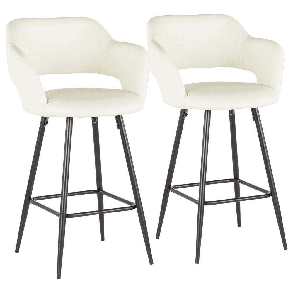 LumiSource Margarite Counter Stool with Cream Cushion in Black (Set of 2), , large
