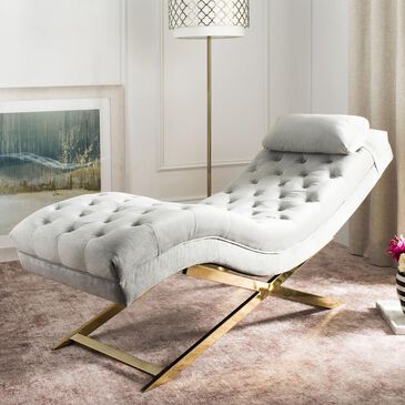 Safavieh Monroe Chaise with Headrest Pillow in Grey and Gold Finish, , large