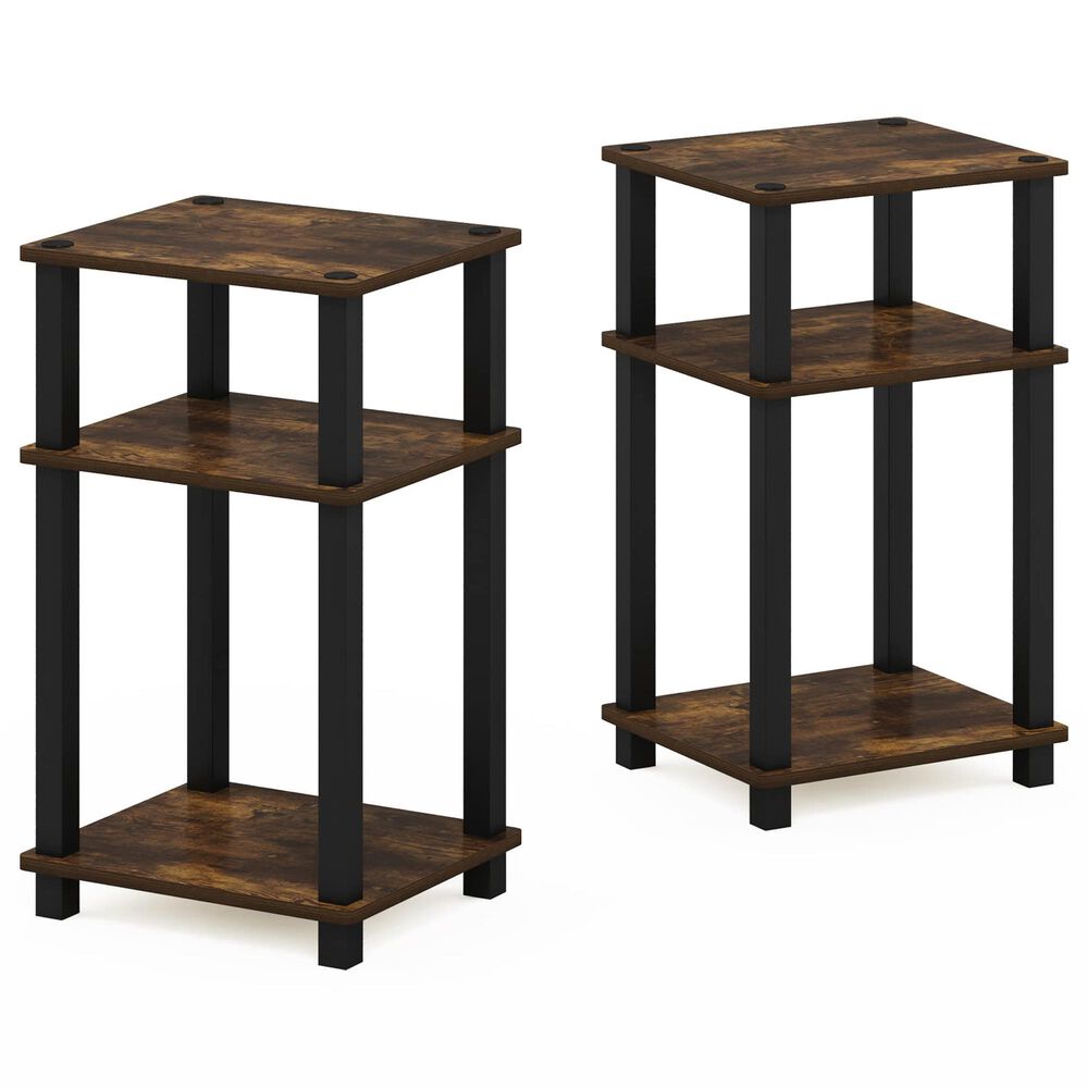 HOMLUX 3-Tier Open Shelf End Table with Square Tube in Amber Pine and Black (Set of 2), , large