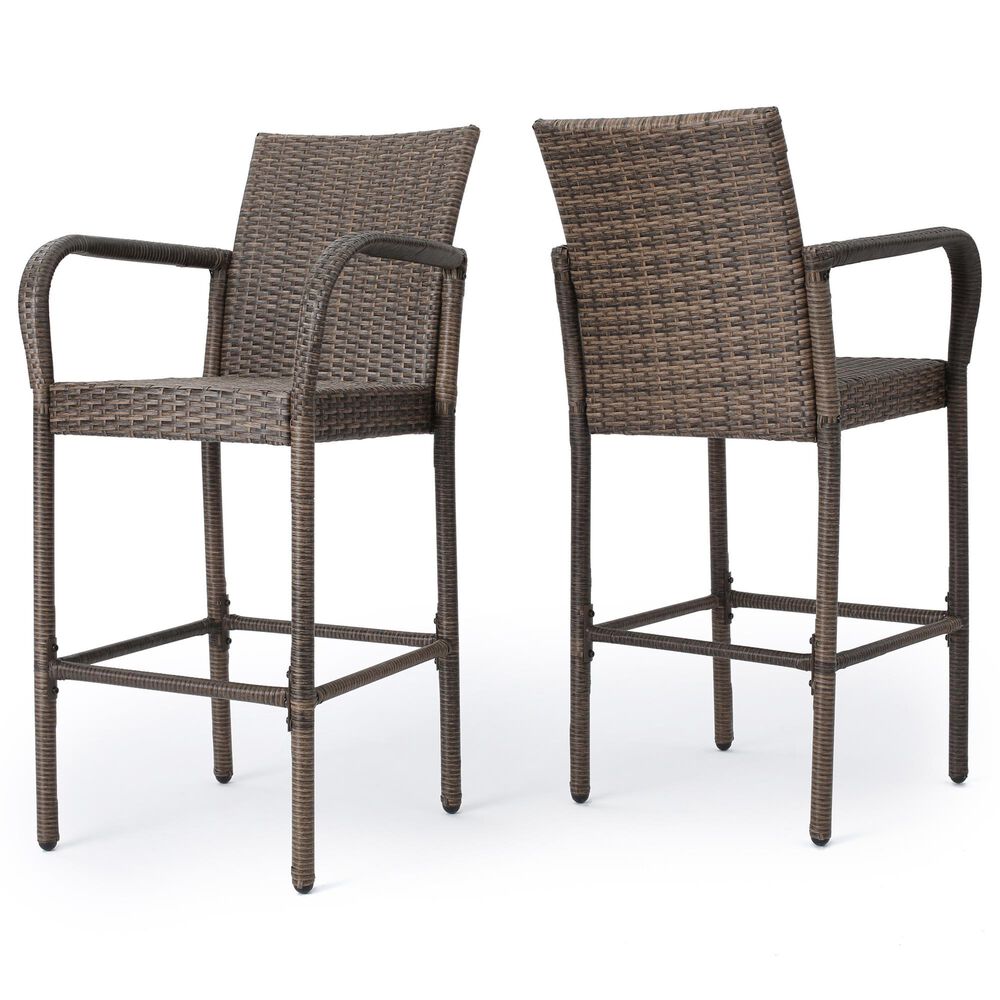 Hearth and Haven Littleton Outdoor Bar Stool in Brown and Mocha (Set of 2), , large
