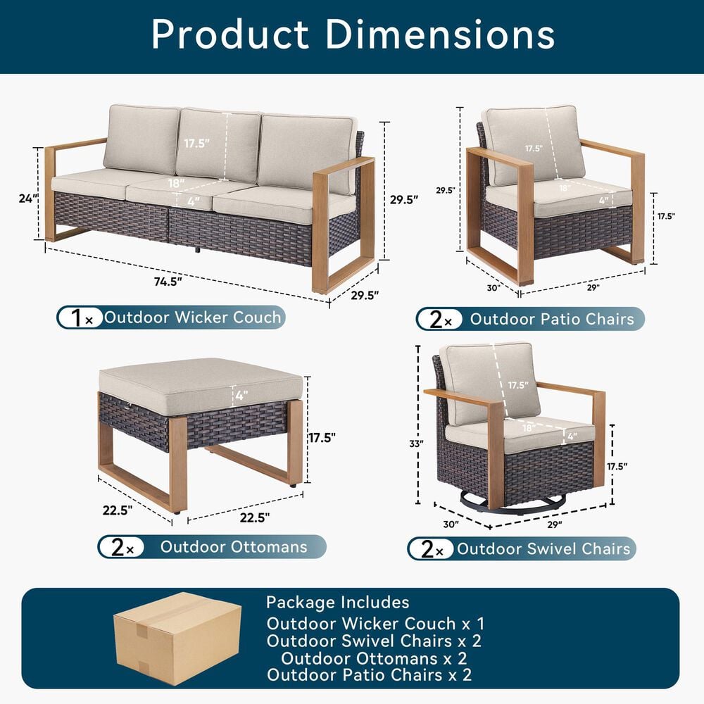 Sunwell Garden 7-Piece Patio Conversation Set in Beige, , large