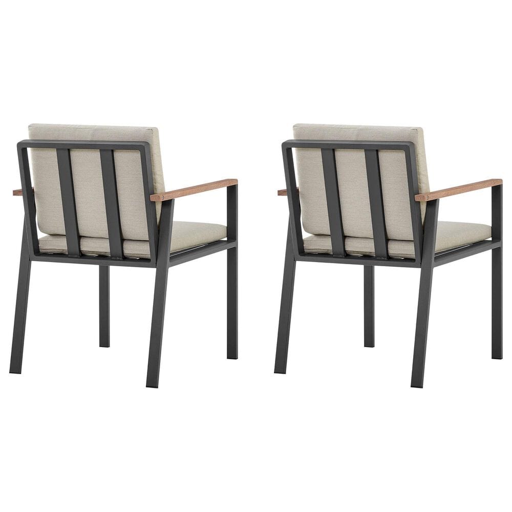 Armen Living Nofi Outdoor Dining Chair with Taupe Cushion in Charcoal and Teak &#40;Set of 2&#41;, , large