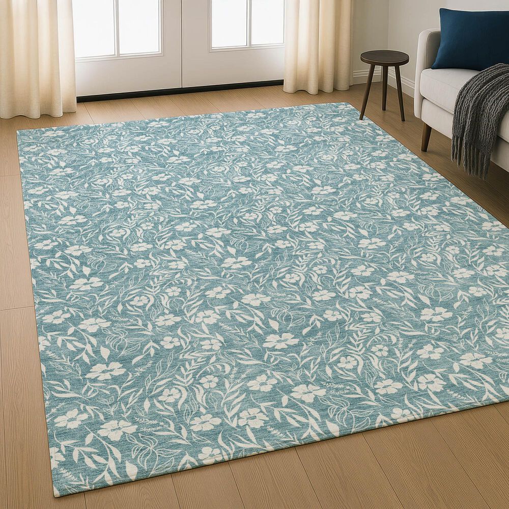 Dalyn Rug Company Soft Essentials Floral Teal 10' x 14' Indoor/Outdoor Area Rug, , large