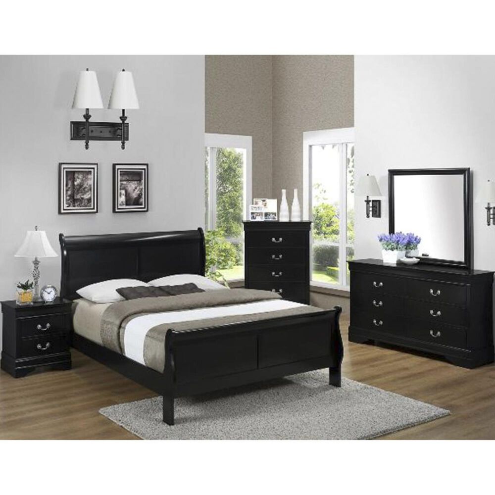 Claremont Louis Philip 4 Piece King Bedroom Set in Black, , large
