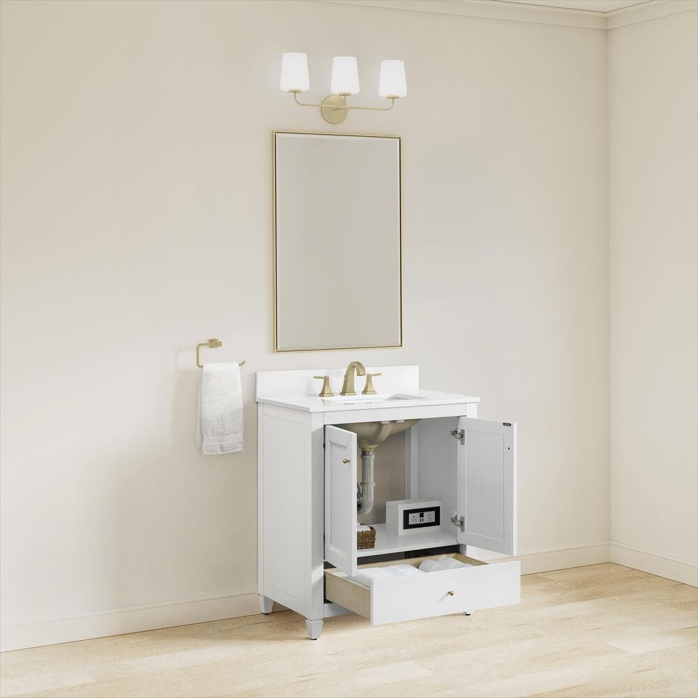 37B Claudine 30" Single Bathroom Vanity in Bright White with Glossy White Composite Stone Top and Backsplash, , large