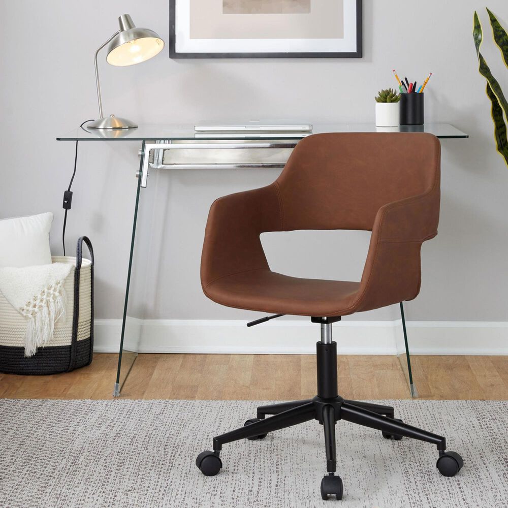 Lumisource Margarite Task Chair with Brown Faux Leather Cushion in Black, , large