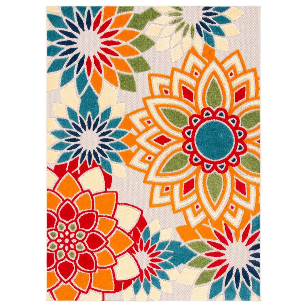 Safavieh Cabana CBN328A 3" x 5" Ivory and Orange Indoor/Outdoor Area Performance Rug, , large