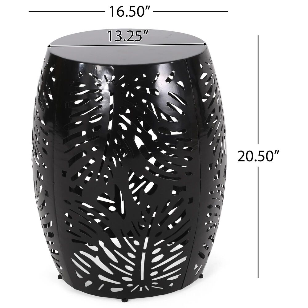 Hearth and Haven Outdoor Side Table with Tropical Palm Leaf Pattern in Black, , large