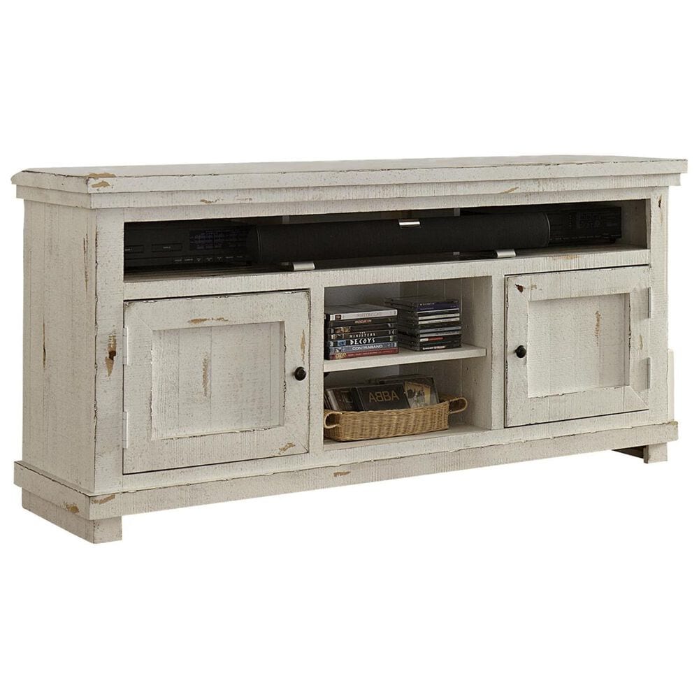 Hickory Point Willow 64" Entertainment Console in Distressed White, , large