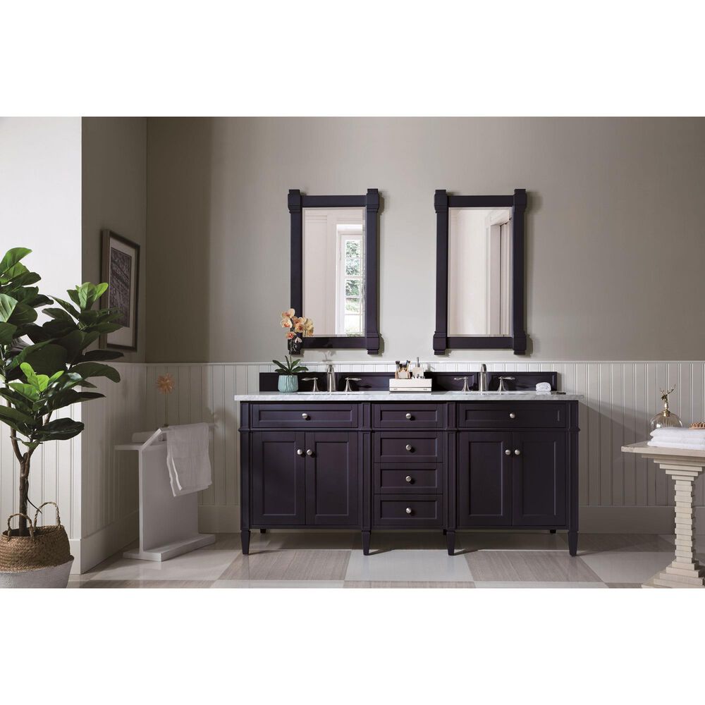 James Martin Vanities Brittany 72&quot; Double Bathroom Vanity in Victory Blue with 3 cm Carrara White Marble Top and Rectangle Sinks, , large