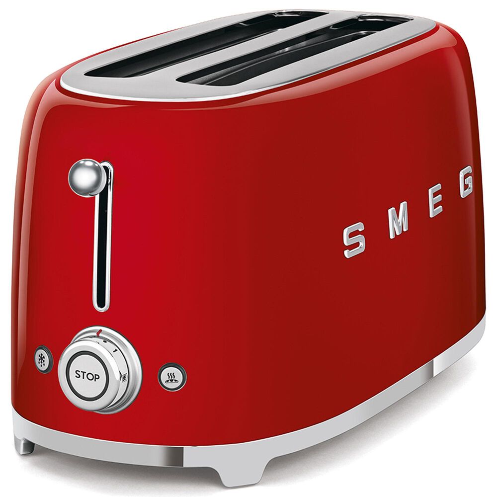 SMEG 4-Slice Retro Style Toaster in Red and Stainless Steel, , large