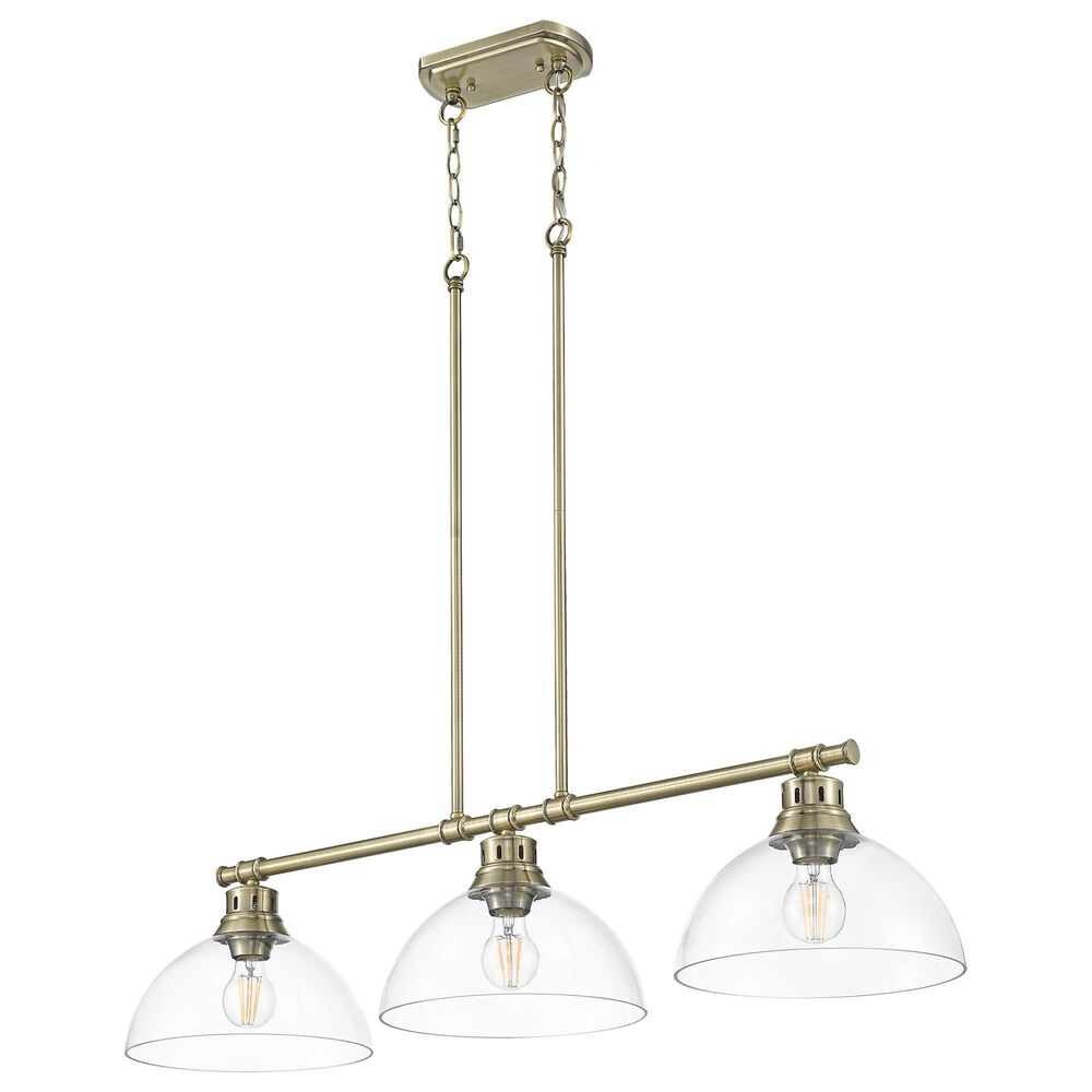 Golden Lighting Duncan 3-Light Pendant with Clear Shade in Aged Brass, , large