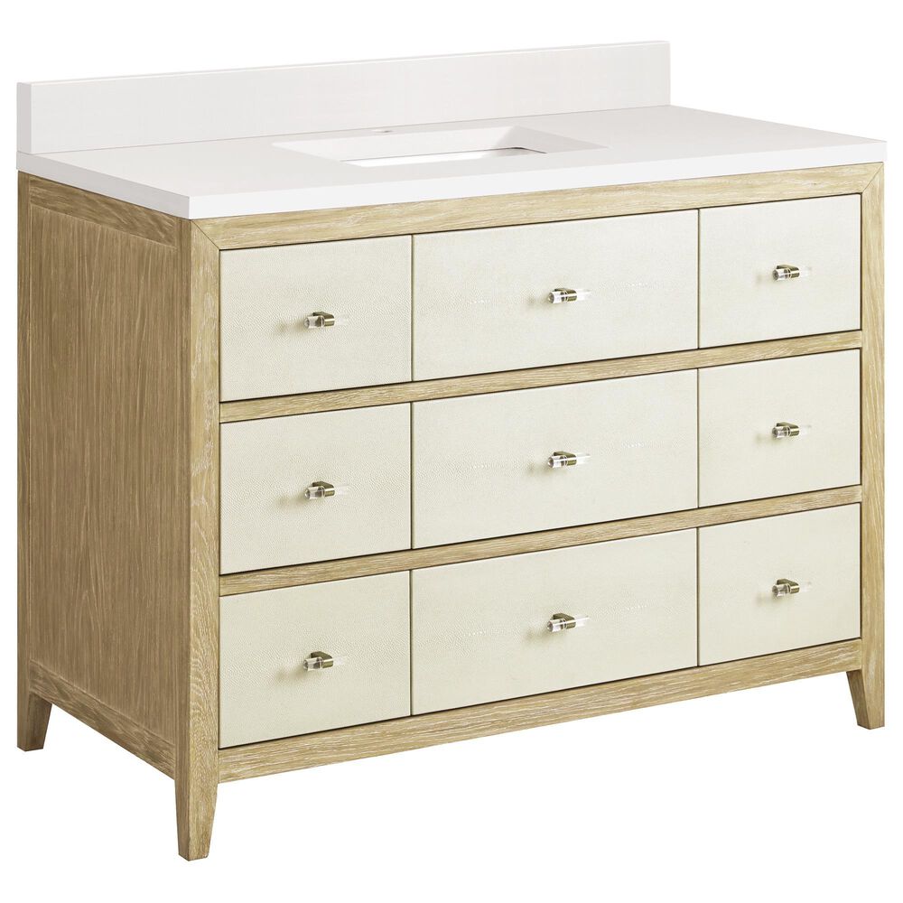 James Martin Vanities Celeste 48" Single Vanity in Sun-washed Oak with Embossed Shagreen and with Single Hole 3 cm White Zeus Quartz Top & Backsplash, , large