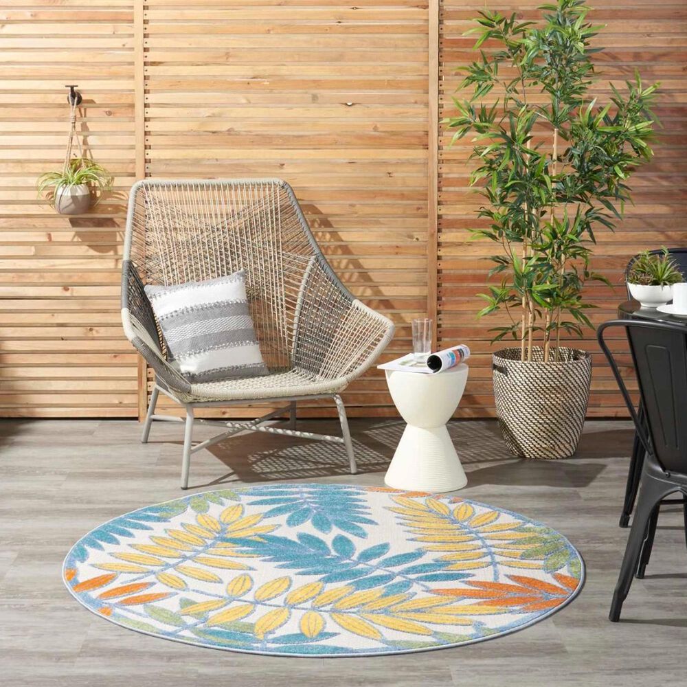 Nourison Aloha ALH18 4&#39; Round Ivory and Multicolor Indoor/Outdoor Area Rug, , large