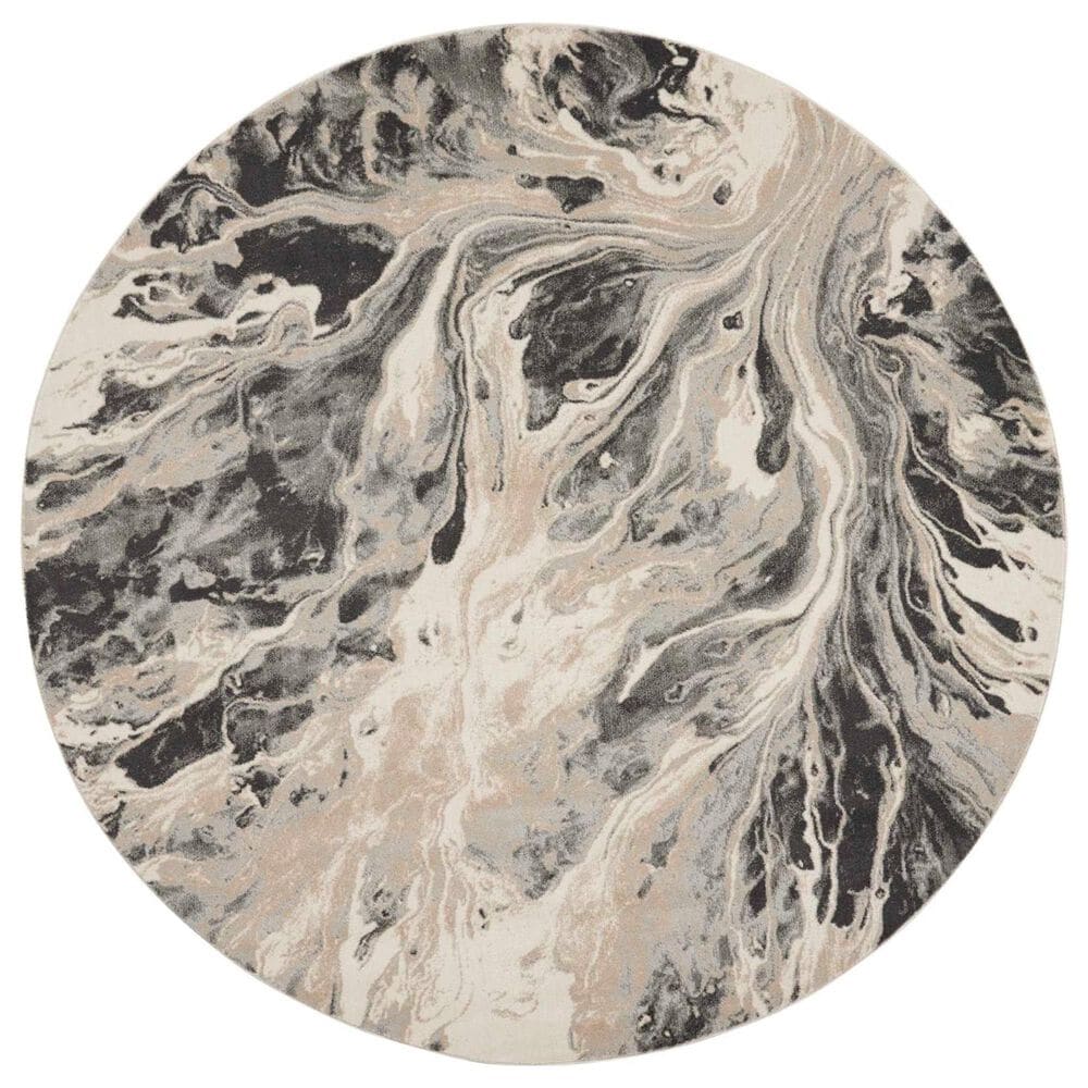 Nourison Elegance 3"10" Round Charcoal, Beige and Cream Area Rug, , large