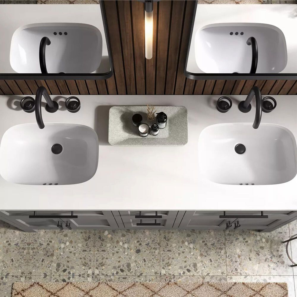 Kohler Quo 60&quot; Double Bathroom Vanity in White with 3 cm Pure White Quartz Top and Oval Sinks, , large