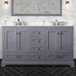 Lexora Home Dukes 60" Double Bathroom Vanity in Dark Grey with White Quartz Top and Rectangular Sinks, , large