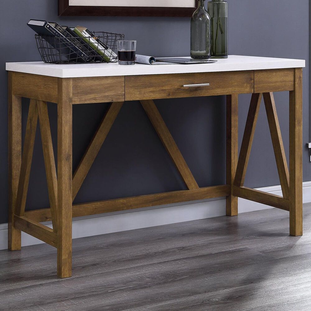 Walker Edison 46" A-Frame Computer Desk in Natural Walnut and White, , large