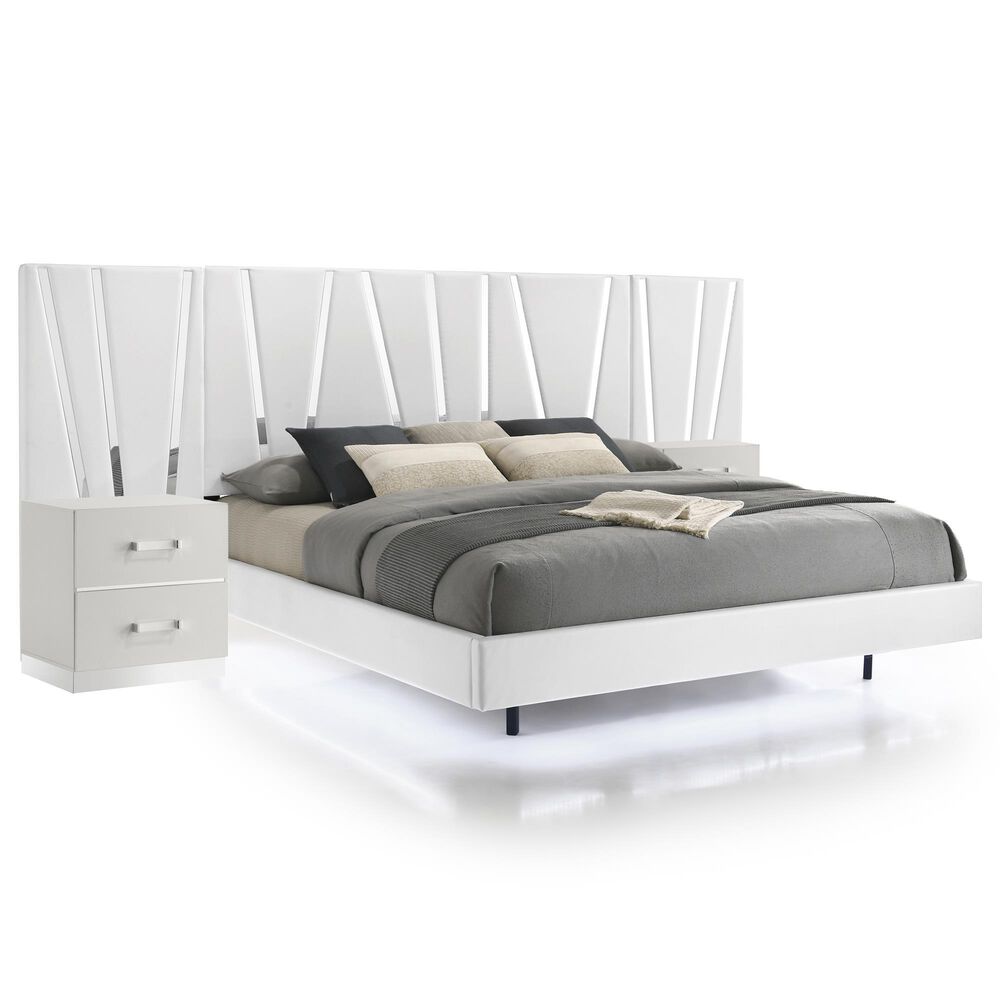 New Heritage Europa Wood Queen Panel Bed with 2 Nightstands in White, , large