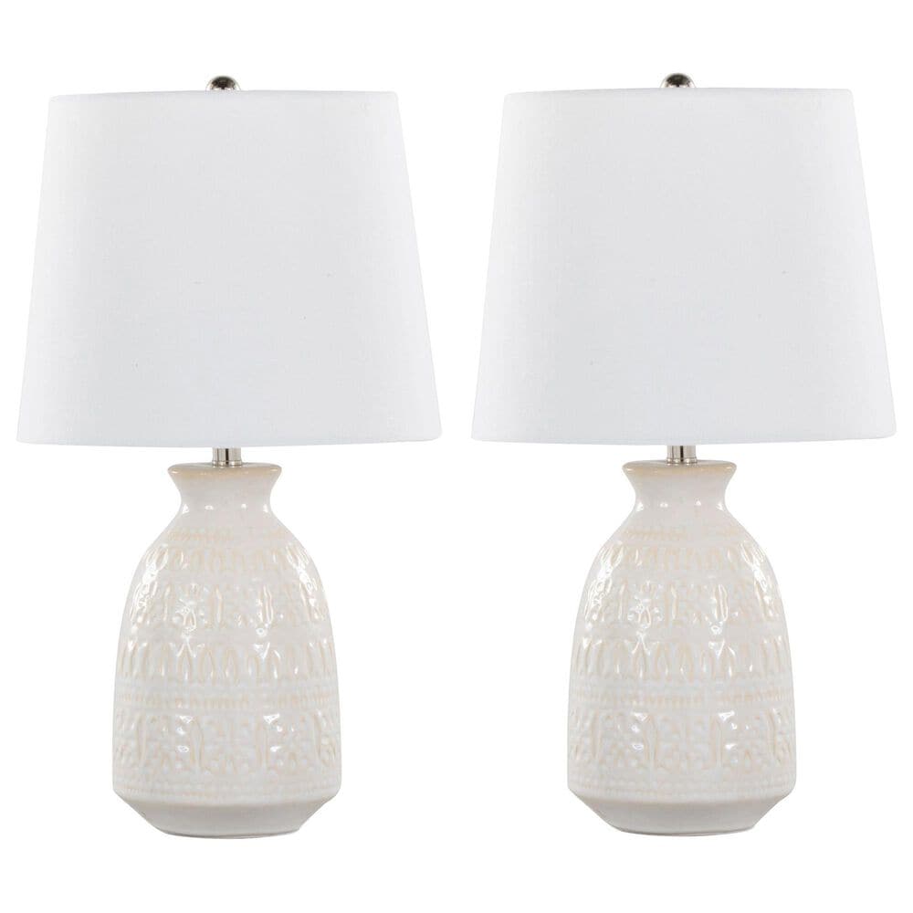LumiSource Claudia Ceramic Table Lamp in Off White and Polished Nickel (Set of 2), , large