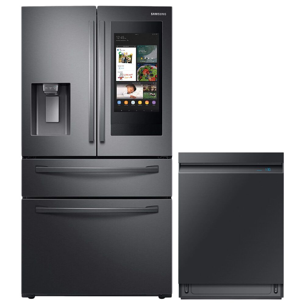 Samsung 2-Piece Kitchen Package with 28 Cu. Ft. French Door Refrigerator with Linear Wash Dishwasher in Black Stainless Steel, , large