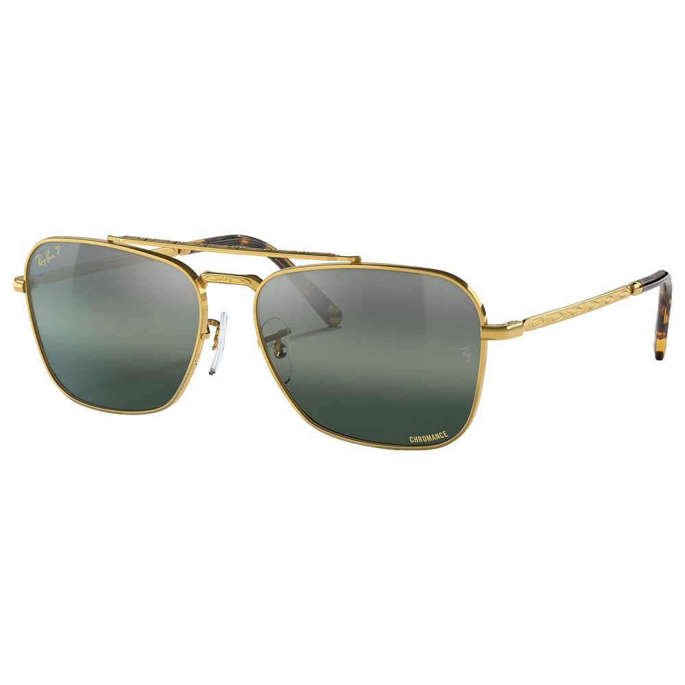 Ray-Ban New Caravan Sunglasses with Silver and Blue Lenses in Polished Gold, , large