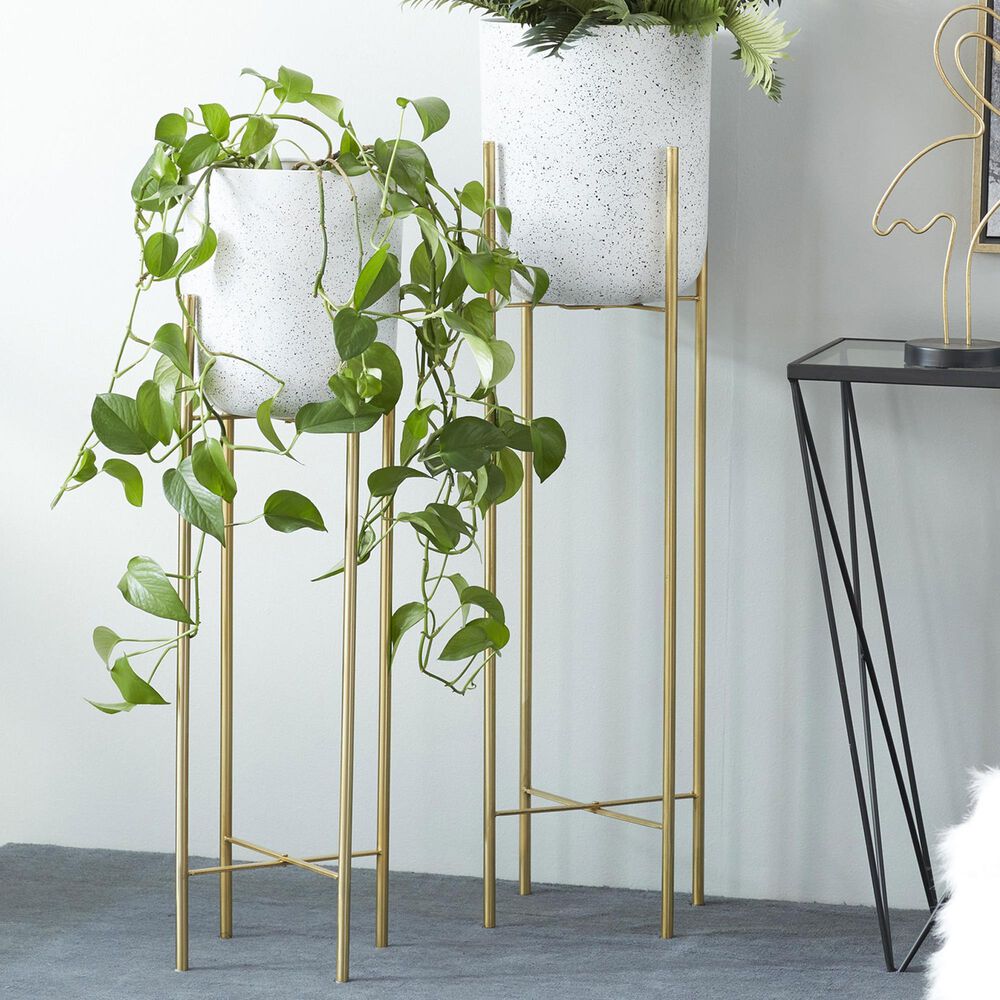 Maple and Jade Deep Recessed Dome Planter with Removable Stand in Matte White and Gold &#40;Set of 2&#41;, , large